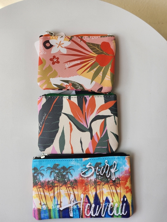 Island Crew Handbags - Floral Tropical Zip Pouch Trio - Pink, Multicolor, Blue